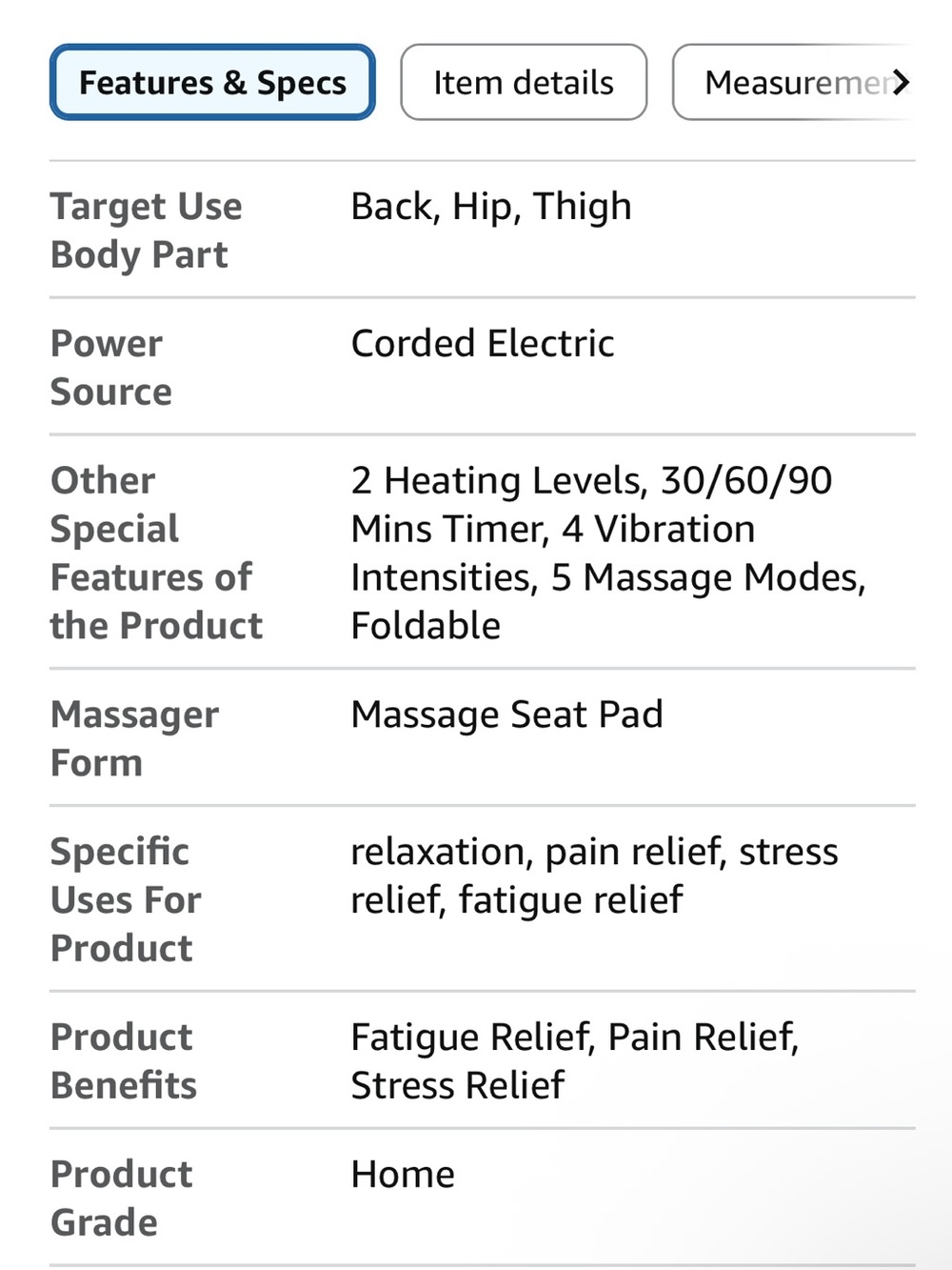 NIB Massage Chair Pad, Back Massager with Heat and Seat with 10 Vibration Motors - Picture 11 of 14